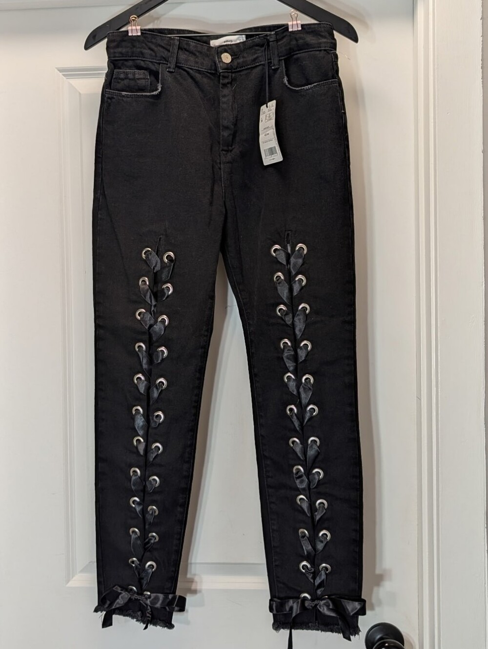 Mango Black Lace-Up Ankle Skinny Jeans